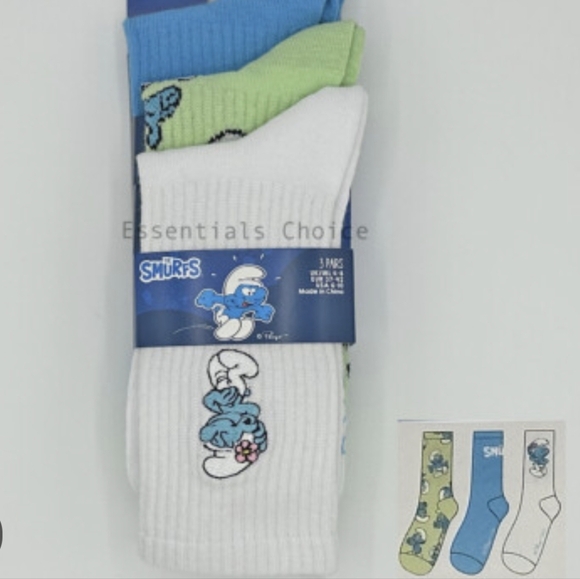 Peyo Smurfs Ladies Girls character socks. 3 pairs white green and blue.  New. - Picture 1 of 6